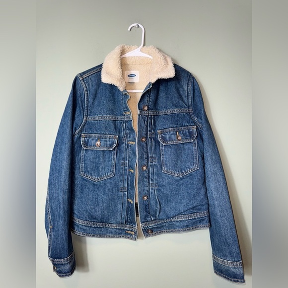 Old‎ Navy Jean Jacket Women Shearling Lined Denim Button Up Blue Medium - Picture 1 of 4